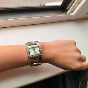 D&G Silver Square Face Watch with Crystal Accents